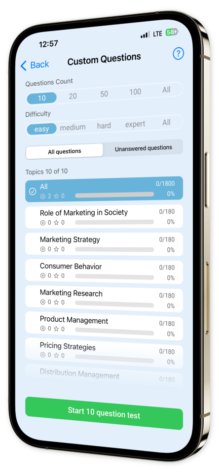 Marketing Exam Mastery app screenshot first